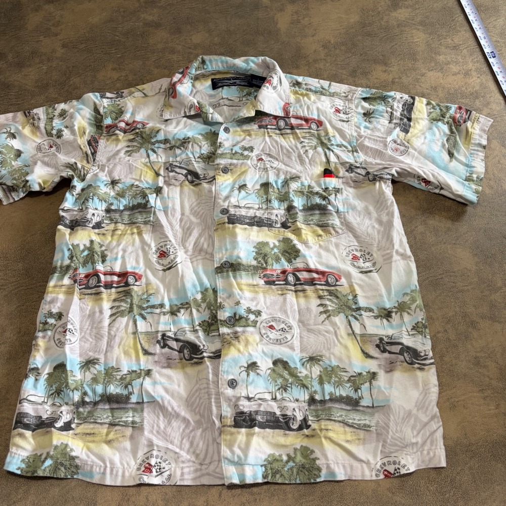 Newport Blue Button Up Shirt Mens L Multi Chevrolet Corvette Hawaiian Chevy